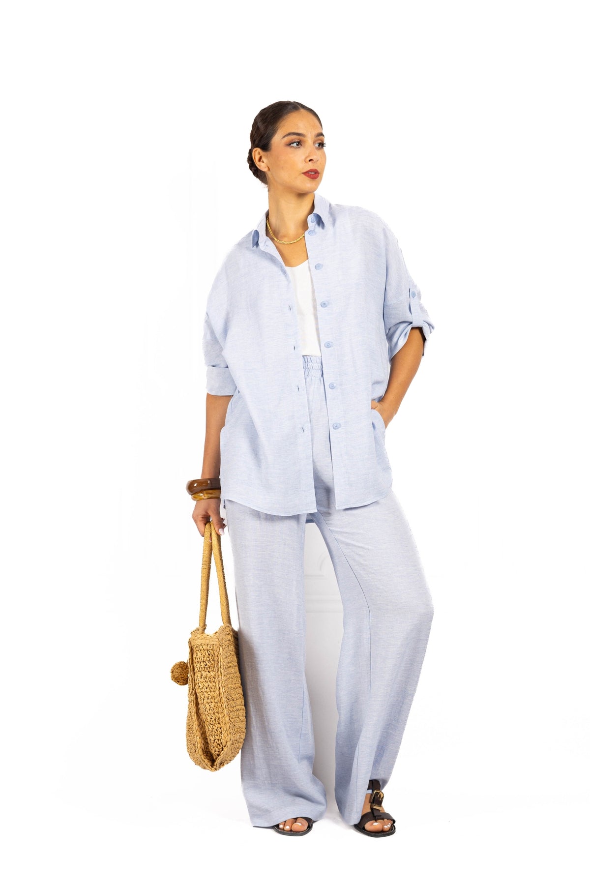 Komplet z lnu Soft Wind Baby blue