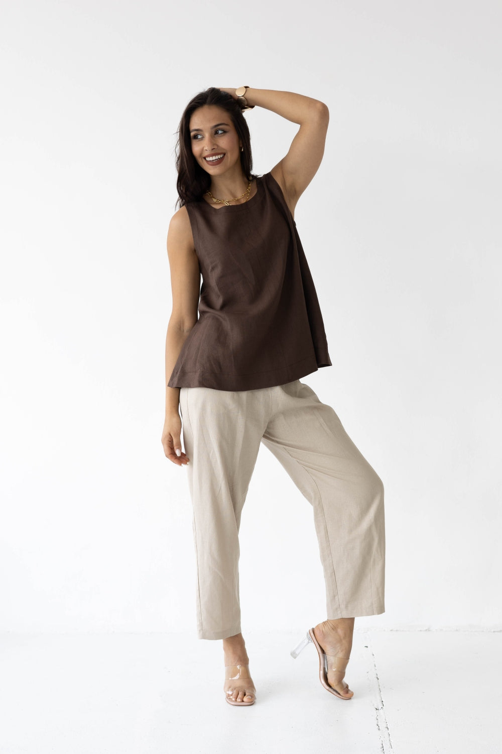 Spodnie damskie z lnu BETI Beige