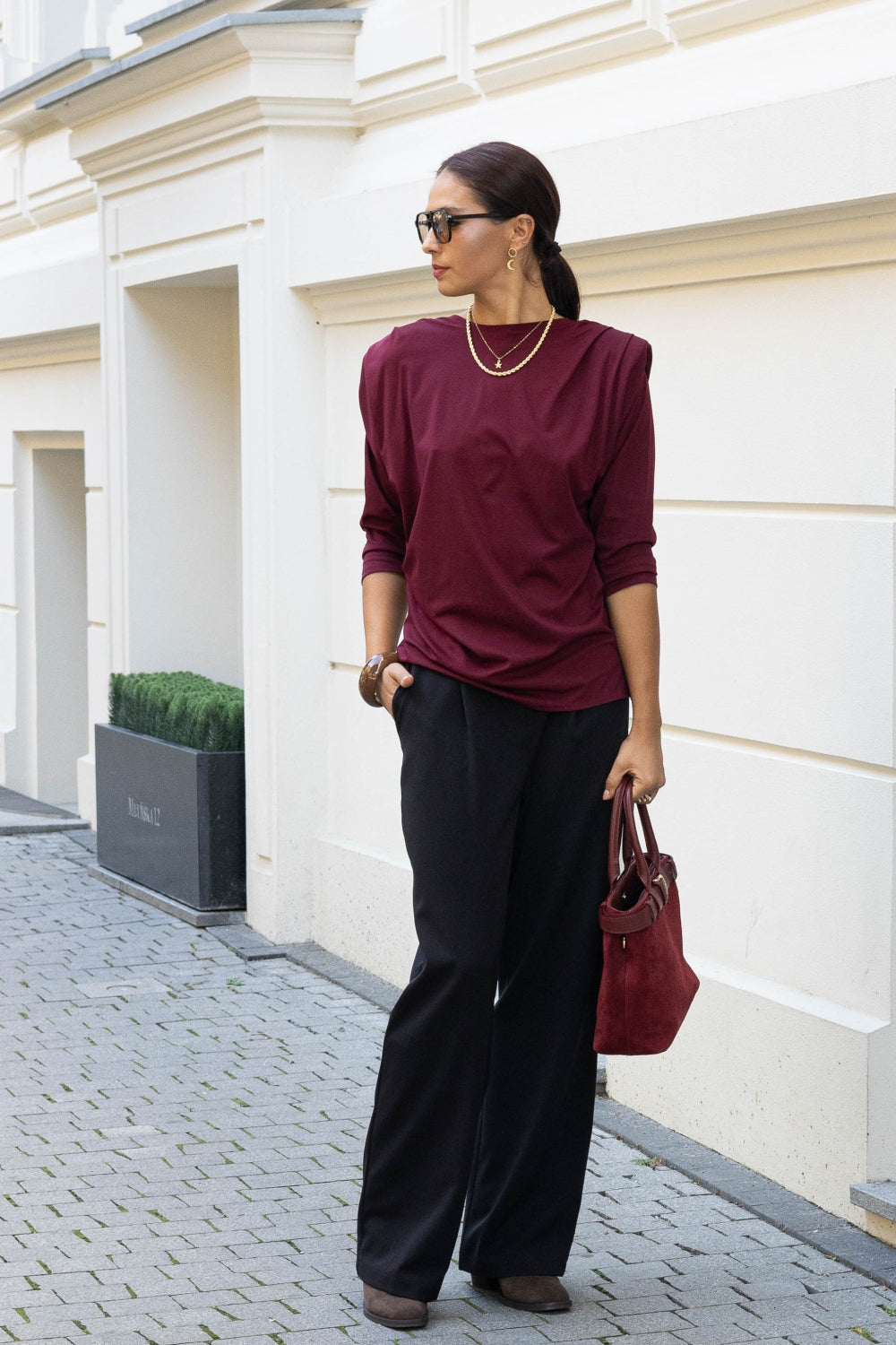 Bluzka damska z poduszkami OFELIA Burgundy