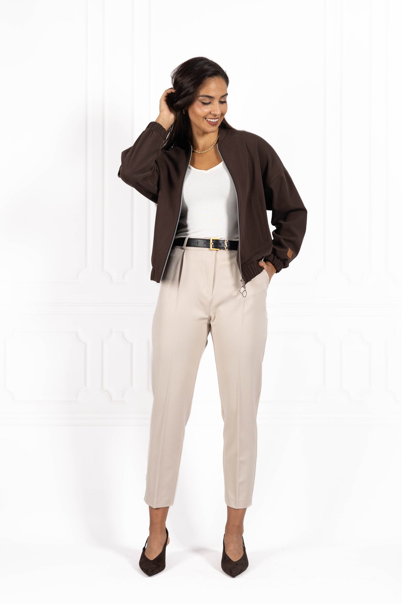 Spodnie damskie typu cygaretki Light beige