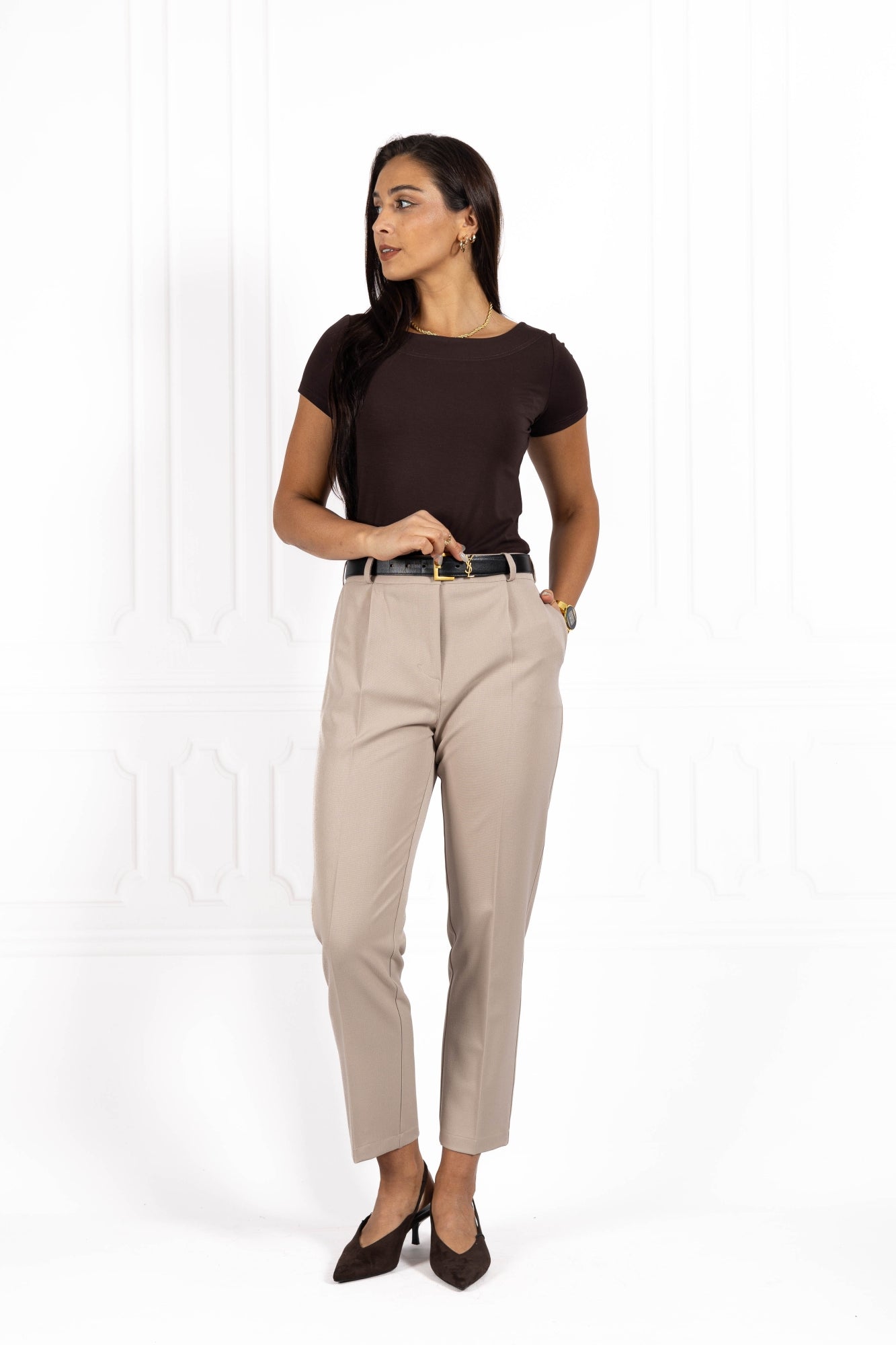 Spodnie damskie typu cygaretki Dark beige