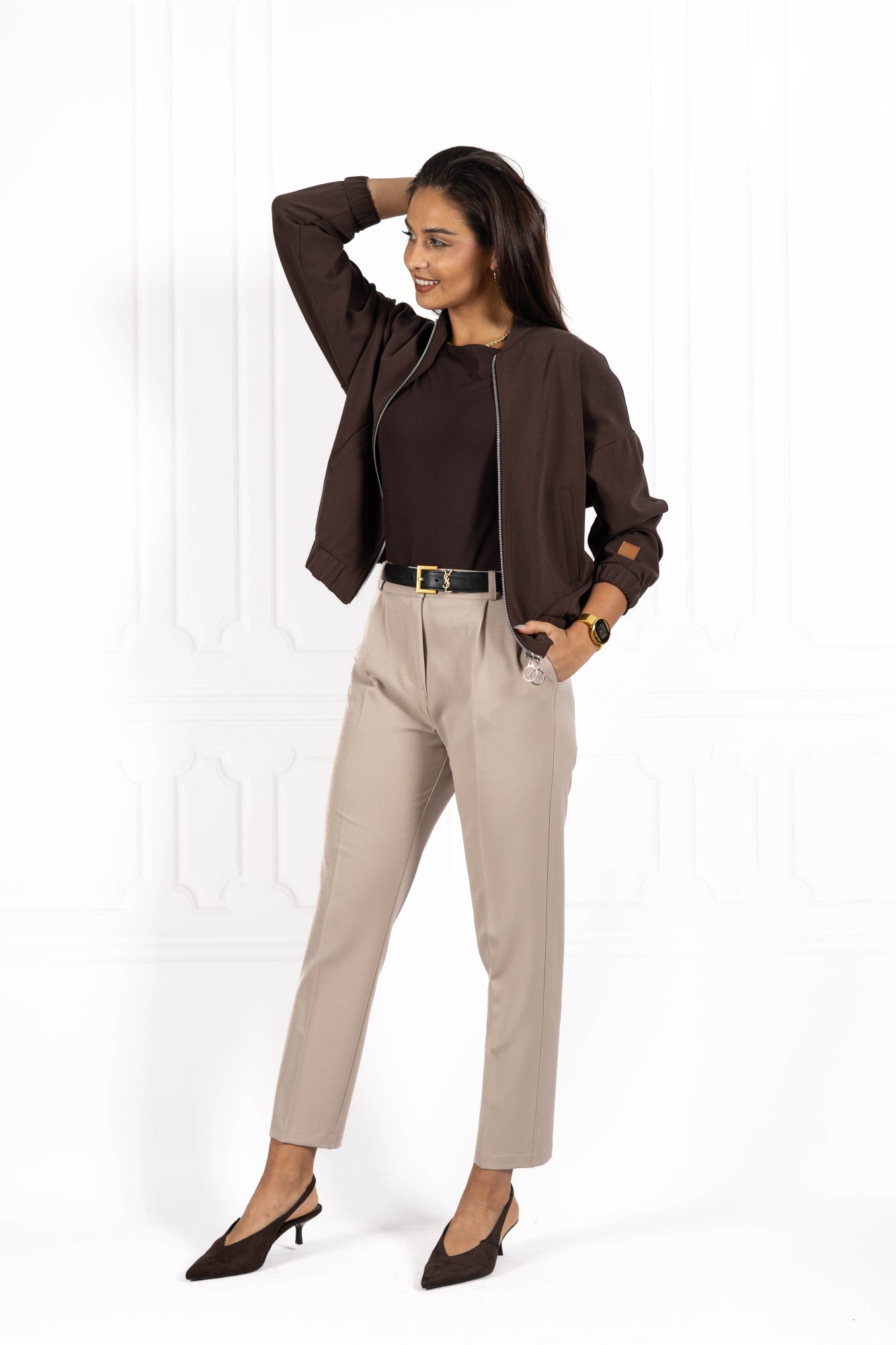 Spodnie damskie typu cygaretki Dark beige