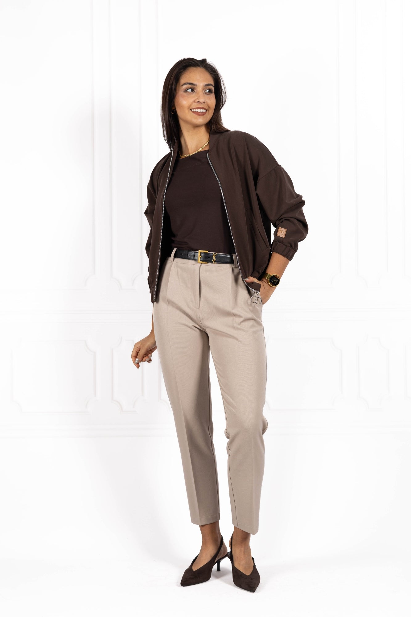 Spodnie damskie typu cygaretki Dark beige