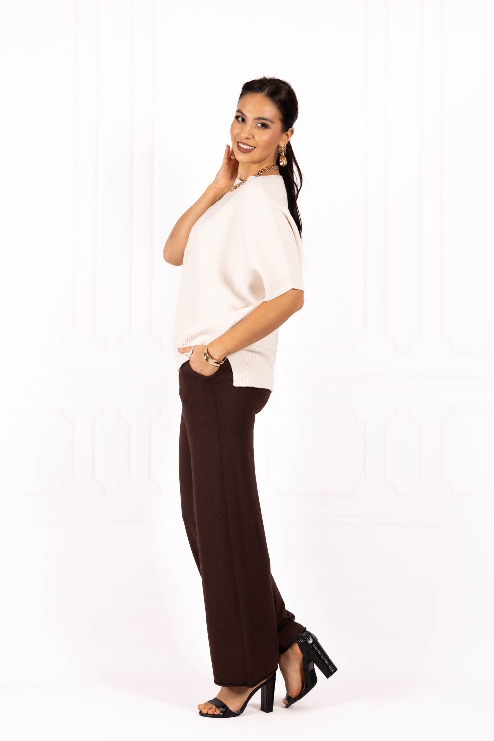 Spodnie damskie sweterkowe AMBER Brown