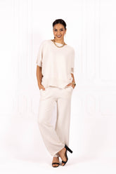 Spodnie damskie sweterkowe AMBER Ecru