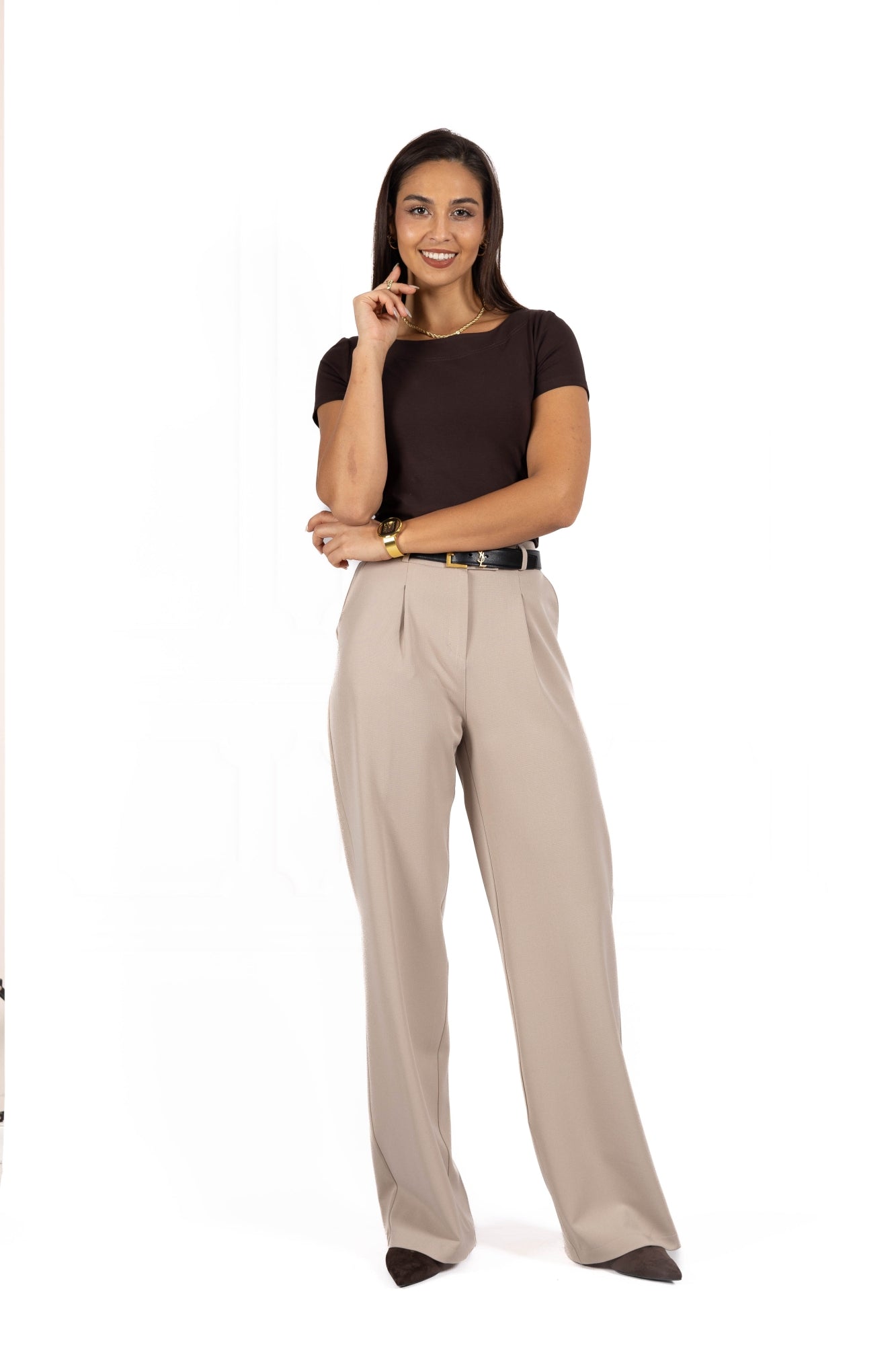 Spodnie damskie AFIYA Dark beige