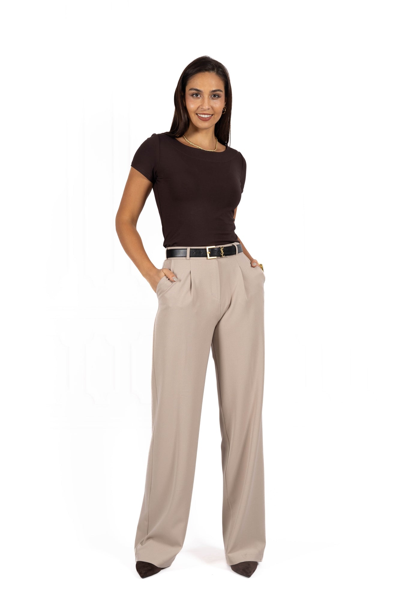 Spodnie damskie AFIYA Dark beige