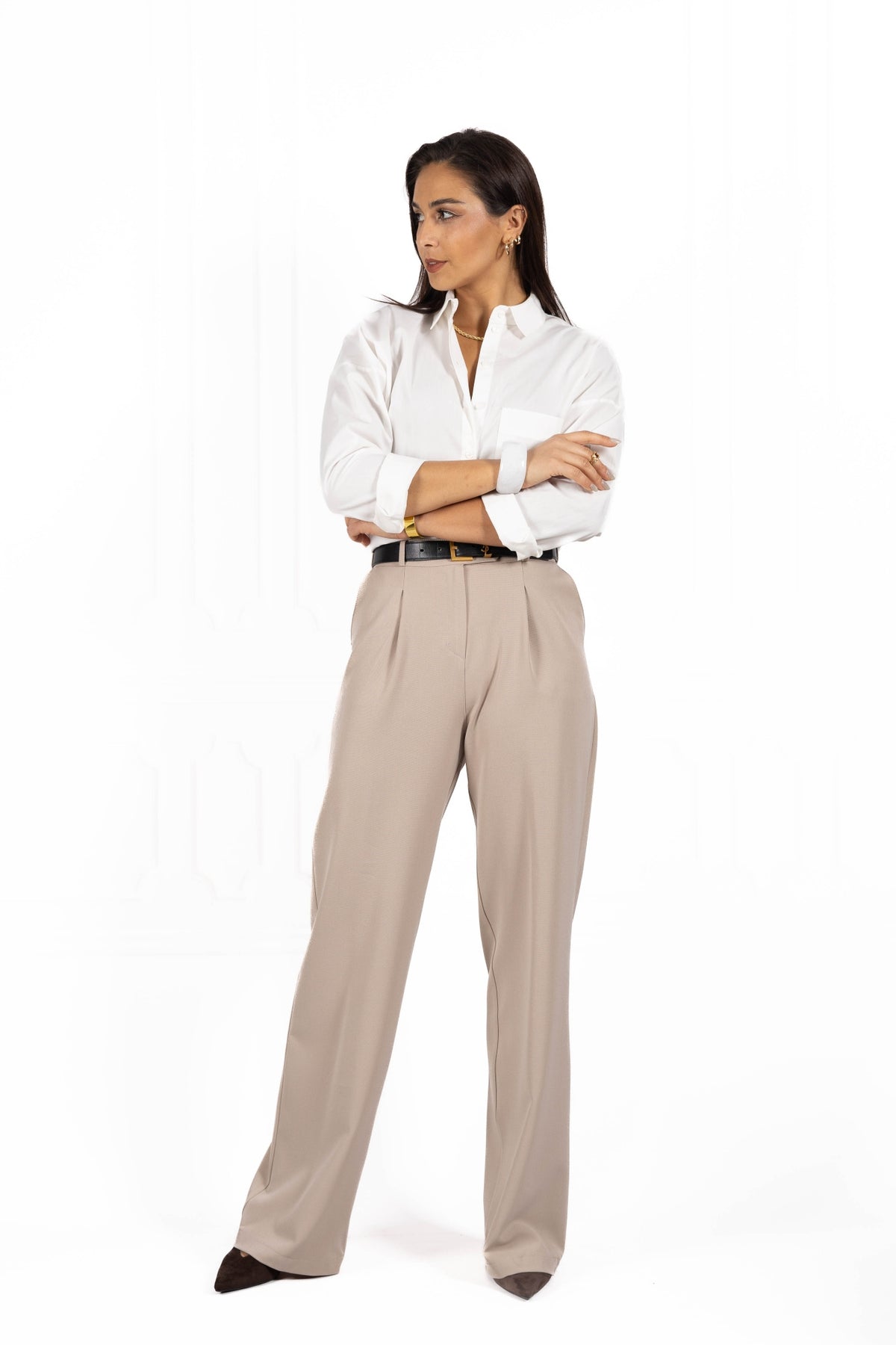 Spodnie damskie AFIYA Dark beige